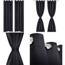 Rideau occultant 2 pcs avec œillets métalliques 135x175 cm Noir - Rideaux Occultants - Rideaux Noirs - Rideaux Pour Salon - Rideaux Pour Chambre