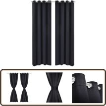 Rideau occultant 2 pcs avec œillets métalliques 135x175 cm Noir - Rideaux Occultants - Rideaux Noirs - Rideaux Pour Salon - Rideaux Pour Chambre