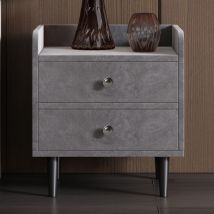 Table de nuit rembourrée avec 2 tiroirs, avec panneau sonore, Avec poignée métallique, Velours, Gris L&H