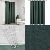 Rideau occultant d'aspect de lin avec crochets Vert 290x245 cm - Rideaux Occultants - Rideaux Lin - Rideaux Verts - Décoration Intérieure - Intimité