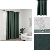 Rideau occultant d'aspect de lin avec crochets Vert 290x245 cm - Rideaux Occultants - Rideaux Lin - Rideaux Verts - Décoration Intérieure - Intimité