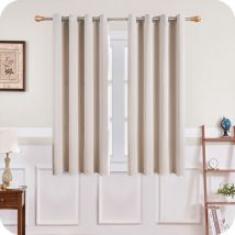 Rideau Occultant Thermique Isolant 140x160 cm Rideaux de Petite Fenêtre Courts Beige Intérieurs pour Salon Chambre à Coucher Lot de 2 avec