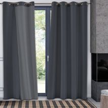Rideau thermique doublé en flanelle Gris anthracite 140x250 cm