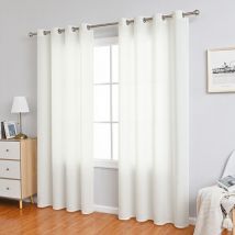 Rideau Voilage Blanc 132x183cm Rideaux Voilages Salon Fenetre Intérieurs Effet Lin Transparent d'Oeillets Panneaux de Rideau Voile et Draperies pour