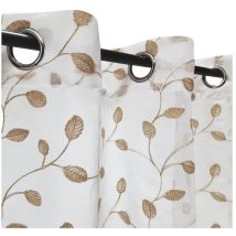 Rideau voilage blanc et broderie dorée, œillets, 140x240cm - prêt à poser Atout Ciel