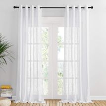 Rideau Voilage Blanc - Voile Oeillet Motif Croisé Rideaux De Fenêtre Décor À La Maison Filtrant La Lumière Doux Semi-transparent Mariage L 132 X H 