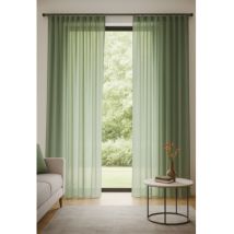 Rideau Voilage Étamine Effet Lin Avec Ruflette 140x250 Cm Coloris - Lichen