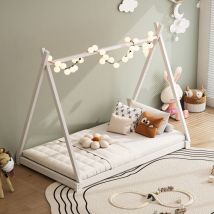 L&h-cfcahl - Lit en bois massif, 90x200cm lit simple, lit plat, tente-lit modelé, blanc l&h
