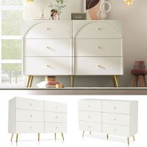 Commode à tiroirs Commode à 6 tiroirs, Blanc Sideboard Highboard pour chambre à coucher & toutes les pièces de vie , Crème-Blanc -H85/B120/T40 cm l&h