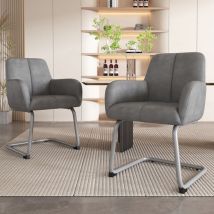 2pcs Chaise de salle à manger, fauteuil, chaise de loisir moderne et minimaliste, chaise de salon-chambre à coucher avec pieds bombés en acier, gris