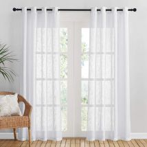Rideau Voilage Rideaux de Fenêtre Draperies en Lin Effet Luminere Filtrer avec Oeillets Demi Transparent - 100x130CM