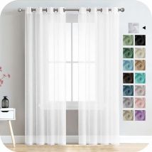 Rideau Voilage Semi-Transparent Court Avec Oeillets En Aspect Lin Stores Rideaux Foulards Pour Salon Chambre Chambre D'enfant Blanc 220Ṫ140cm (hṫl)
