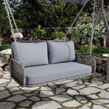 Balançoire double en rotin pe, balançoire suspendue pour le jardin en plein air, avec coussins et 2 chaînes (240 cm/pièce), sans cadre, les coussins