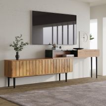 L&h-cfcahl - lément tv moderne avec design de marbre et de veines de bois, bord en pvc, pieds en fer, couleur bois foncé, décoration de la maison, l&h