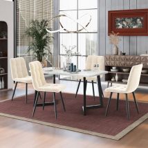 4 pcs Chaise de salle à manger , Beige,Set de 4 chaises rembourrées Chaise design avec dossier,Assise en velours Structure en métal l&h