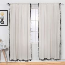 Rideaux bohèmes de 2 panneaux de 84 pouces - Rideaux à pompons, rideaux de fenêtre filtrant la lumière (blanc cassé)