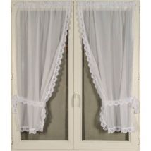 Paire de rideaux bonne femme à bord macramé Blanc 95x220 cm