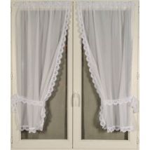 Paire de rideaux bonne femme à bord macramé Blanc 65x120 cm