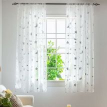 Rideaux de fenêtre semi-transparents de 1 m de long pour chambre de fille, chambre à coucher, joli motif lune et étoiles, rideaux transparents en