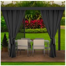 Rideaux d'extérieur pour pergola 2x 155x200cm Noir Rideau pour Pergola Imperméable Rideau Exterieur pour Pare-Soleil pour Balcon