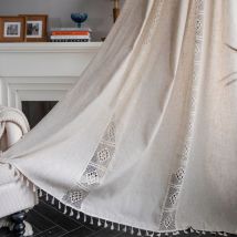 Rideaux en coton et lin de style bohème, opaques, beiges, 150 x 240 cm , crochet creux, composé de polyester et de lin
