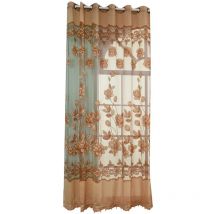 Rideaux en tulle semi-transparent pour fenêtre avec motif floral pour chambre à coucher, salon, 100 x 250 cm (café)