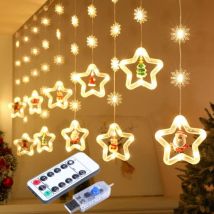 Coocheer - Rideaux Étoiles 3m Étoiles et Sapin de Noël led Fée Lumières de Fenêtre de Noël Télécommande avec 8 Modes Clignotants Décoration Étanche