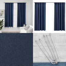 Rideaux occultants aspect lin avec crochets 2pcs Bleu 140x175cm - Rideaux Occultants - Rideaux Bleus - Rideaux Lin - Décoration Intérieure - Intimité