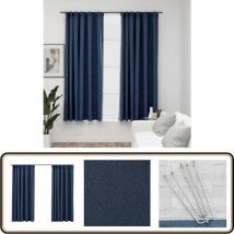 Rideaux occultants aspect lin avec crochets 2pcs Bleu 140x175cm - Rideaux Occultants - Rideaux Bleus - Rideaux Lin - Décoration Intérieure - Intimité