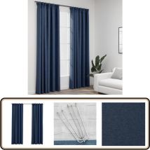 Rideaux occultants aspect lin avec crochets 2pcs Bleu 140x245cm - Rideaux Occultants - Rideaux Bleus - Rideaux Lin - Décoration Intérieure - Intimité