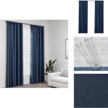 Rideaux occultants aspect lin avec crochets 2pcs Bleu 140x245cm - Rideaux Occultants - Rideaux Bleus - Rideaux Lin - Décoration Intérieure - Intimité
