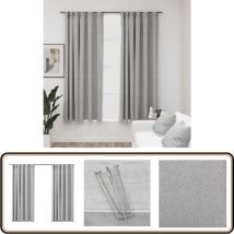 Rideaux occultants aspect lin avec crochets 2pcs Gris 140x175cm - Rideaux Occultants - Rideaux Gris - Rideaux Lin - Rideaux Pour Salon - Rideaux Pour