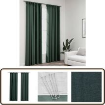 Rideaux occultants aspect lin avec crochets 2pcs Vert 140x225cm - Rideaux Occultants - Rideaux Lin - Rideaux Verts - Décoration Intérieure - Intimité