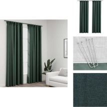 Rideaux occultants aspect lin avec crochets 2pcs Vert 140x225cm - Rideaux Occultants - Rideaux Lin - Rideaux Verts - Décoration Intérieure - Intimité