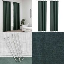 Rideaux occultants aspect lin avec crochets 2pcs Vert 140x245cm - Rideaux Occultants - Rideaux Lin - Rideaux Verts - Décoration Intérieure - Intimité