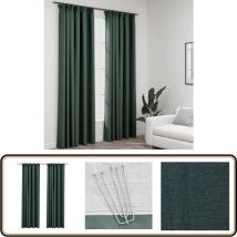 Rideaux occultants aspect lin avec crochets 2pcs Vert 140x245cm - Rideaux Occultants - Rideaux Lin - Rideaux Verts - Décoration Intérieure - Intimité