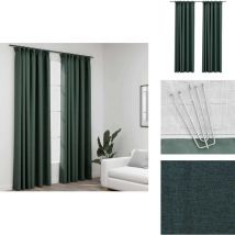 Rideaux occultants aspect lin avec crochets 2pcs Vert 140x245cm - Rideaux Occultants - Rideaux Lin - Rideaux Verts - Décoration Intérieure - Intimité