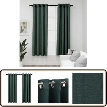 Rideaux occultants Aspect lin avec œillets 2 pcs Vert 140x175cm - Rideaux Occultants - Rideaux Lin - Rideaux Verts - Décoration Intérieure - Intimité