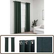Rideaux occultants Aspect lin avec œillets 2 pcs Vert 140x245cm - Rideaux Occultants - Rideaux Verts - Rideaux Lin - Décoration Intérieure - Intimité