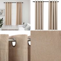 Rideaux occultants aspect lin avec œillets 2pcs beige 140x175cm - Rideaux Occultants - Rideaux Lin - Rideaux Beige - Décoration Intérieure - Intimité
