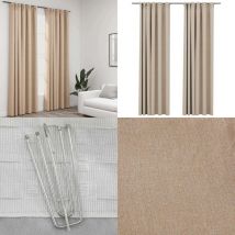 Rideaux occultants aspect lin et crochets 2 pcs Beige 140x245cm - Rideaux Occultants - Rideaux Lin - Rideaux Beige - Décoration Intérieure - Intimité
