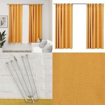 Rideaux occultants aspect lin et crochets 2 pcs Jaune 140x175cm - Rideaux Occultants - Rideaux Jaunes - Rideaux Lin - Décoration Intérieure