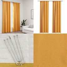 Rideaux occultants aspect lin et crochets 2 pcs Jaune 140x245cm - Rideaux Occultants - Rideaux Jaunes - Rideaux Lin - Décoration Intérieure