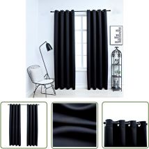The Living Store Rideaux occultants avec anneaux en métal 2 pcs Noir 140x225 cm - Rideaux Occultants - Rideaux Noirs - Rideaux Pour Salon - Rideaux