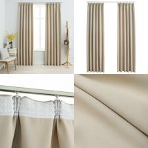 Rideaux occultants avec crochets 2 pcs Beige 140x175 cm - Rideaux Occultants - Rideaux Décoratifs - Rideaux Beige - Rideaux Pour Salon - Rideaux Pour