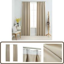 Rideaux occultants avec crochets 2 pcs Beige 140x245 cm - Rideaux Occultants - Rideaux Décoratifs - Rideaux Beige - Rideaux Pour Salon - Rideaux Pour