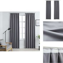 Rideaux occultants avec crochets 2 pcs Gris 140x225 cm - Rideaux Occultants - Rideaux Gris - Rideaux Pour Salon - Rideaux Pour Chambre - Rideaux