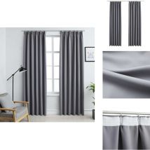 Rideaux occultants avec crochets 2 pcs Gris 140x245 cm - Rideaux Occultants - Rideaux Gris - Rideaux Pour Salon - Rideaux Pour Chambre - Rideaux