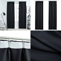 Rideaux occultants avec crochets 2 pcs Noir 140x175 cm - Rideaux Occultants - Rideaux Noirs - Rideaux Pour Salon - Rideaux Pour Chambre - Décoration