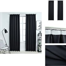 Rideaux occultants avec crochets 2 pcs Noir 140x175 cm - Rideaux Occultants - Rideaux Noirs - Rideaux Pour Salon - Rideaux Pour Chambre - Décoration